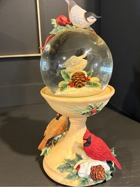 Lenox Winter Greetings Bird Bath Musical Snow Globe Joy To The World 12" VIDEO!